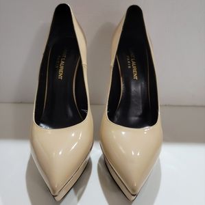 YSL Yves Saint Laurent Janis Nude Patent leather Platform Pumps 36.5 36 1/2 US 6
